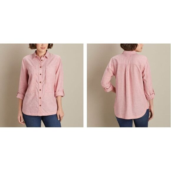 Duluth Trading Top Womens XL Red Artisan Hemp Long Roll Tab Sleeve Sustainable - Picture 1 of 8